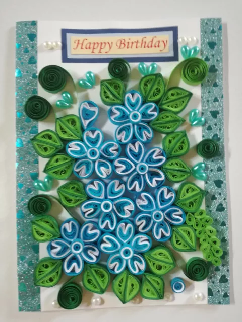 Hand Made Birthday Greeting Card Paper Quilling multi color with