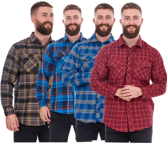 Mens Flannel Check Shirts Yarn Dyed Cotton Brushed Long Sleeve Casual Top