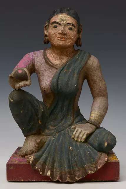 Early 19th Century, Early Mandalay, Antique Burmese Wooden Seated Lady