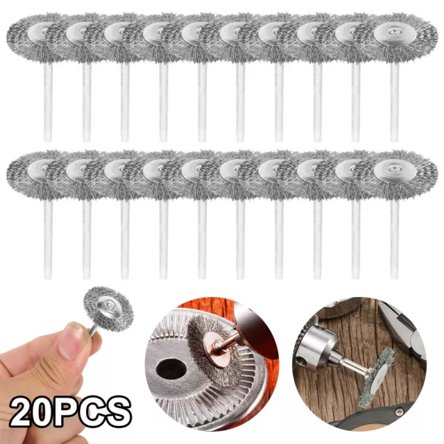 20x Stainless Steel Wire Brushes Polishing Wheels Mini for Dremel Rotary Tool `