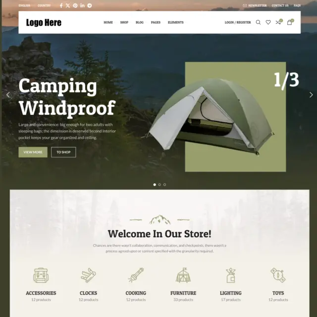 Camping Store Web Design with Free 5GB VPS Web Hosting