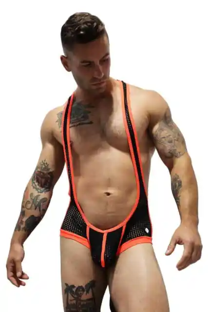 Breedwell Mens Sexy See-Through & Glowing Neon Stretch Lycra Wrestling Singlet