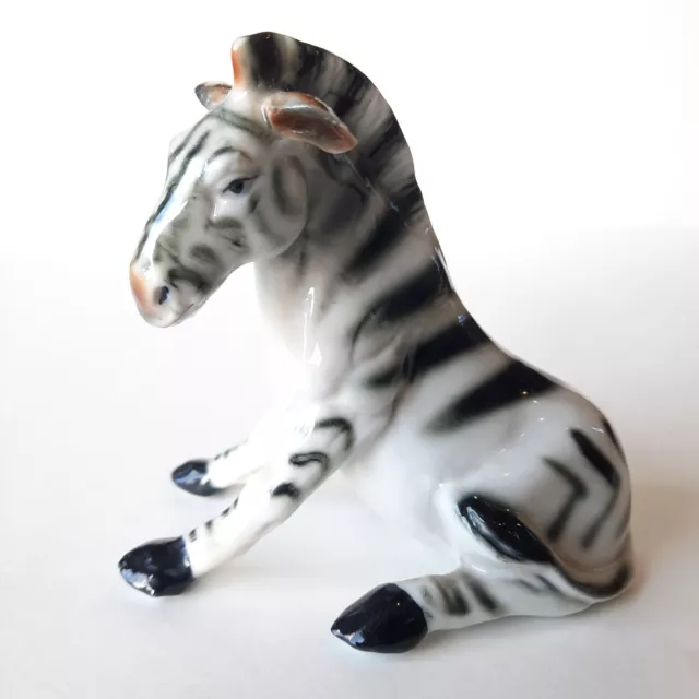 Vintage 3" Zebra Black White Figurine Porcelain Sitting P