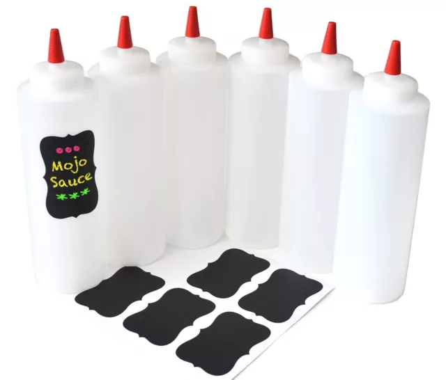Plastic Squeeze Condiment Bottles, 16 Oz - Pack of 6