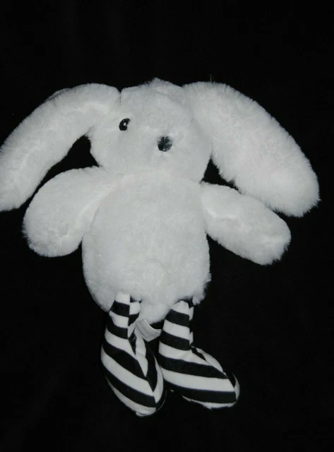 Peluche doudou lapin SEPHORA blanc jambes rayé noir 25/37 cm NEUF