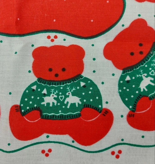 Christmas Cloth Napkins Teddy Bears Fabric  Placemat Doily Table Linen 2 Vintage