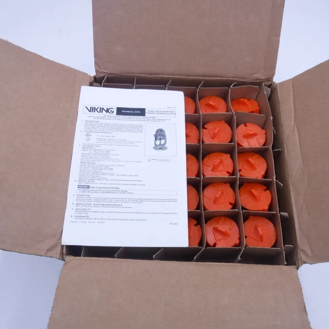 50 Pack Viking VK3021 Quick Response Pendent Sprinkler 1" L/W 1/2" NPT Sprinkler