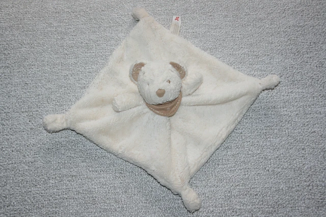 Nicotoy Doudou Ours Plat Ecru Bandana Marron Clair 4 Noeuds Kom9