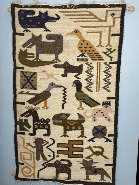 Handmade Wall Hanging Afghan War Rug Vintage Animals