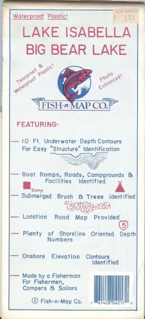 Fish-n-Map Co. LAKE ISABELLA BIG BEAR LAKE Califonria WATERPROOF PLASTIC