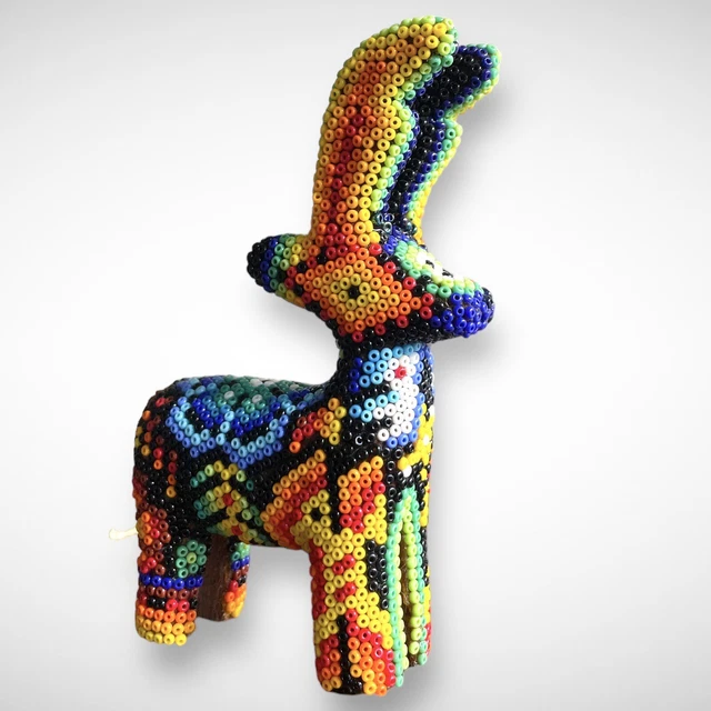 Authentic Huichol Beaded Art Small Deer Hand Beaded Native Art Mexico