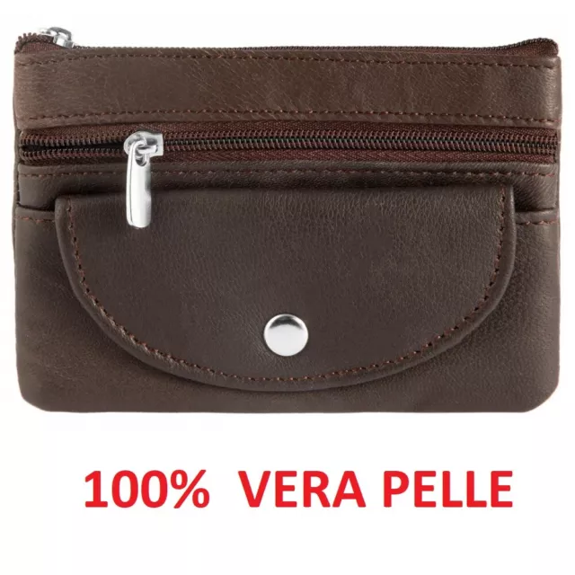 Borsellino Portamonete Portachiavi Portafoglio 100% Vera Pelle Uomo Donna Unisex