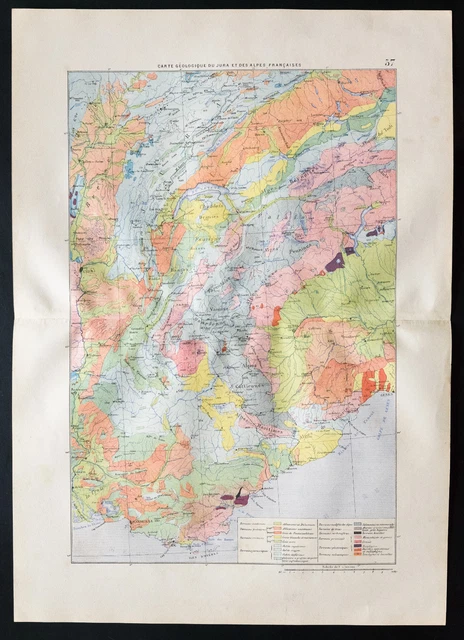 Carte Géologique Ancienne Originale – Jura Et Alpes – 1880 – Atlas Militaire