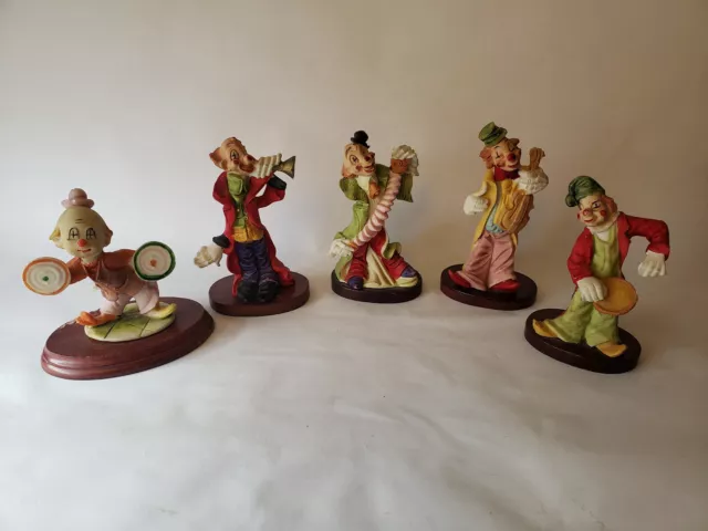 Clown Musical Band Figurines - Clowns With Instruments Figures - Lot of 5