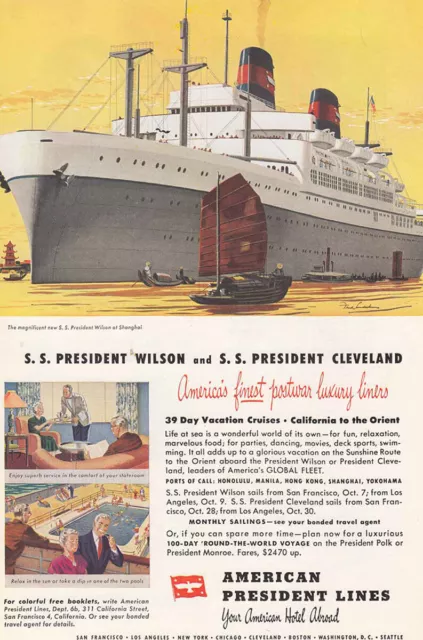 1948 American President Lines: SS President Wilson, Cleveland Vintage Print Ad