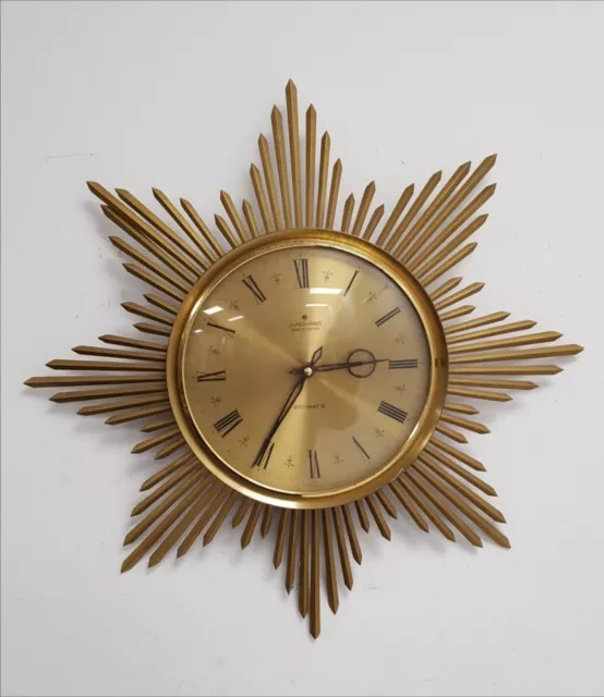 Sunburst Starburst Clock Junghans ATO-Mat Wall Mid Century 1960s Germany WORKING