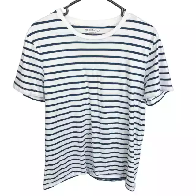 J Crew Mercantile Shirt Mens Large Cream Blue Broken In Tee Striped Short Sleeve