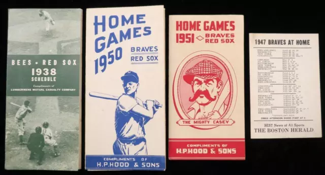 (4) 1938-1951 Boston Braves Baseball Pocket Schedule Lot