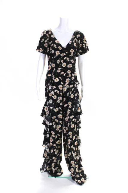 MICHAEL KORS COLLECTION Womens Silk Floral Print Ruffled Jumpsuit Black ...