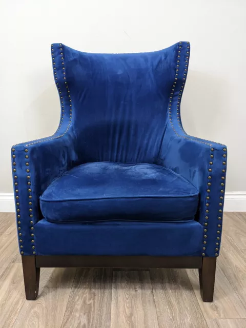 ARMCHAIR Julian Joseph Wilton Sapphire Blue Velvet Wingback Chair Stud Detail