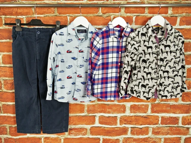 Pacchetto Camicia Ragazzi Età 4-5 Anni Next M&S John Lewis Set Pantaloni Abbottonati 110Cm
