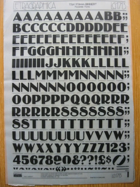 1 x Letraset Oberhülle & Nummer BINNER 17,9 mm 72pt Blatt LG1713 (R)