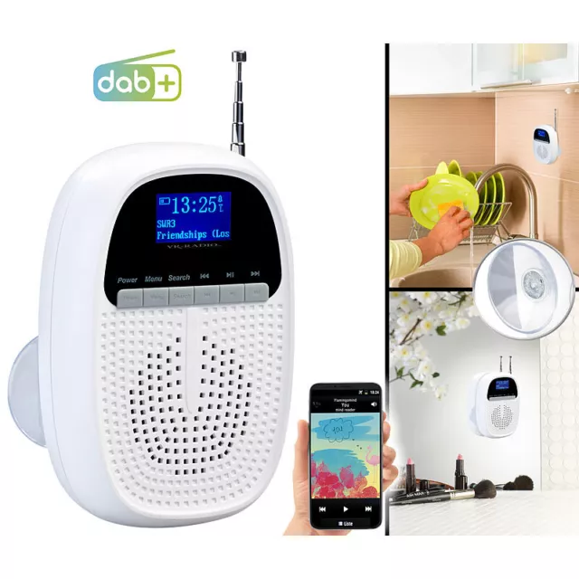 VR-Radio Badezimmer-Akku-Radio mit DAB+/FM, Bluetooth, Freisprech-Funktion, 6 W