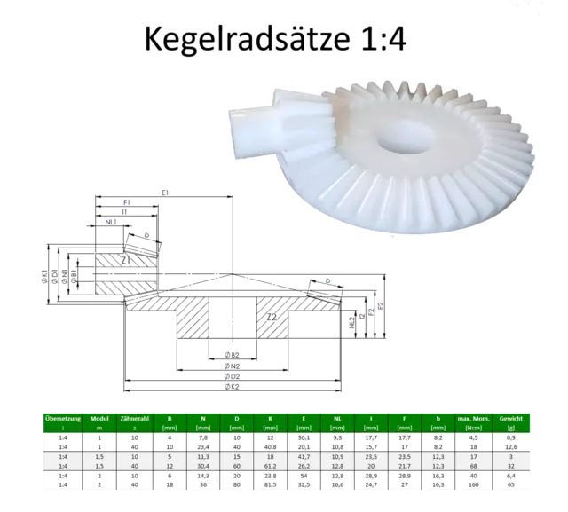Bevel Gears Module 1-2 From Pom 1 Set = 2x Bevel Gear Plastic Transmission 1:4