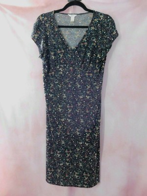 Christopher & Banks Women Black Circles Casual Dress L Tie Back Short Sleeve
