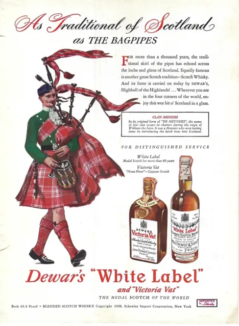 1948 Dewar’s White Label & Victoria Vat Scotch Whiskey Vintage Print Ad/Poster