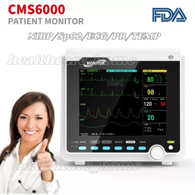 Medical Patient Monitor 8" ICU Vital Signs SpO2,RESP,PR,NIBP EKG,TEMP NEW