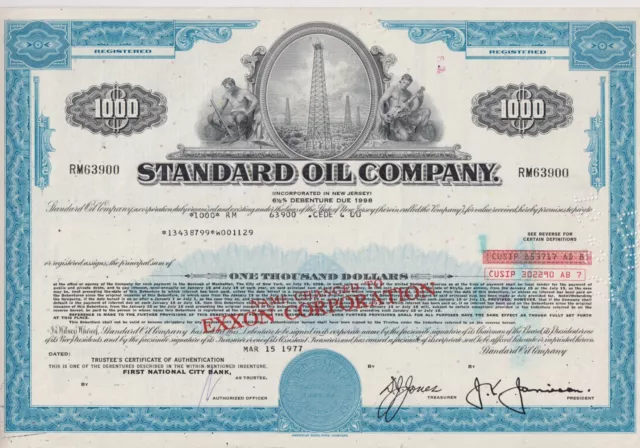 Standard Oil Company Bond Stock Certificate Blue