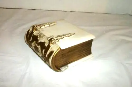 ART DECO 1920s MARBLE BOOK SHAPED CIGARETTE BOX ORNATE METAL HINGES HEAVY RARE