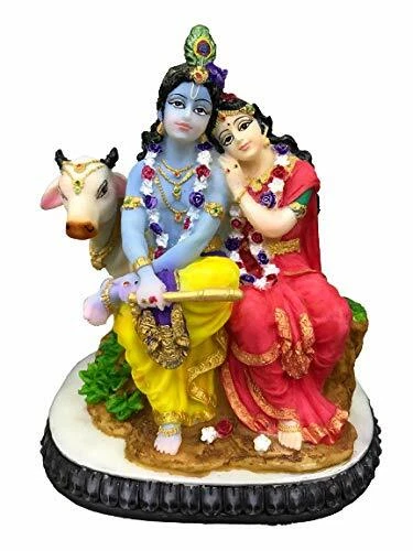 Statuetta Radha Krishna Con Mucca In Poliresina E Polvere Di Marmo – Altezza 14 Cm, Realizzata A Mano In India, Finitura Lucida E Foglia Oro, Idea Regalo Spirituale - 5