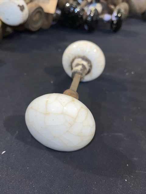 Vintage White porcelain Door Knob Crackle Finish - Rustic Farmhouse Decor