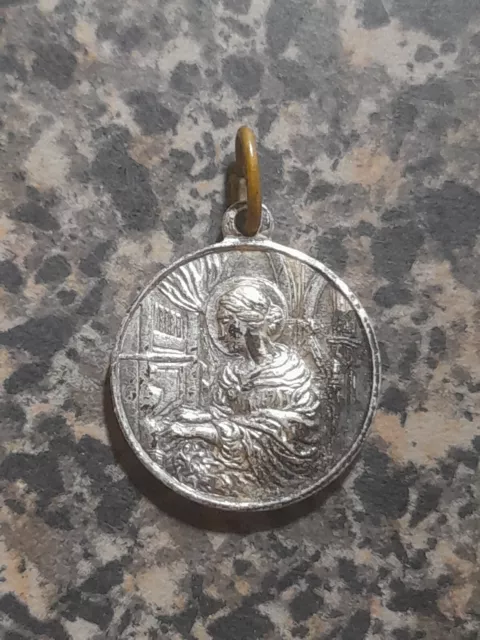 Vintage Religious Saint Cecilia Terra Catacombe Roma Relic Medal Pendant