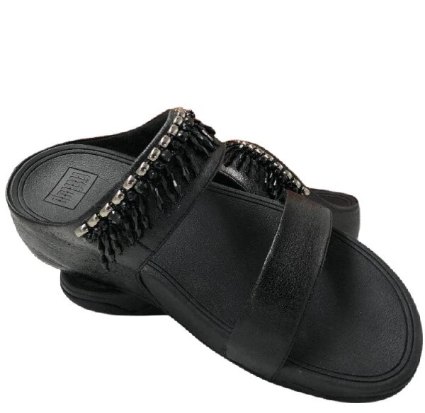 FitFlop Vina Adorn Wedge Slide Sandals - Black - Size 10 (EU 42) 3
