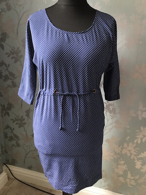 Zara Basic Womens Navy Blue With White Spots 1/4 Sleeve Dress Size XS Waist Tie