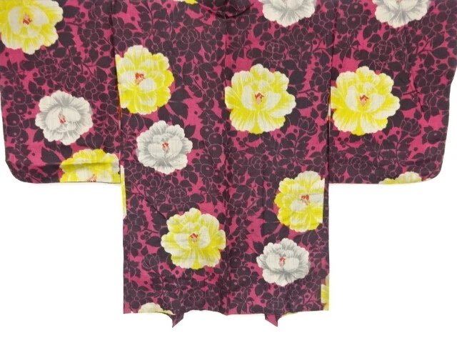 82426# Japanese Kimono / Antique Haori / Woven Peony