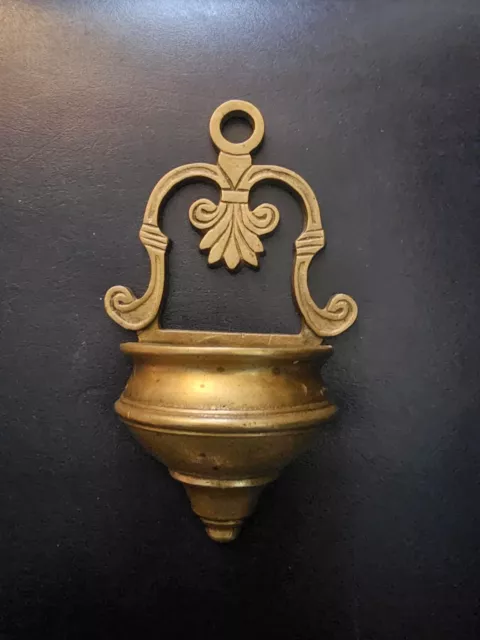 Antique Holy Water Font Brass Wall cross Hanging Christianity 1900