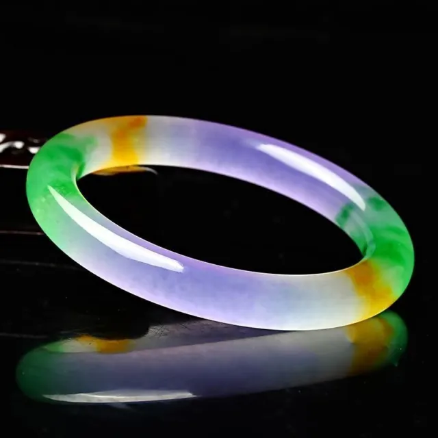Exquisite China Natural Three-color Jadeite Round Bar Hand Polished Bracelet F10