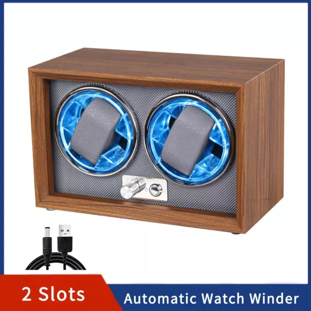 4 Rotation Modes 2 Slots Automatic Watch Winder with  LED Ambiance Light Gray