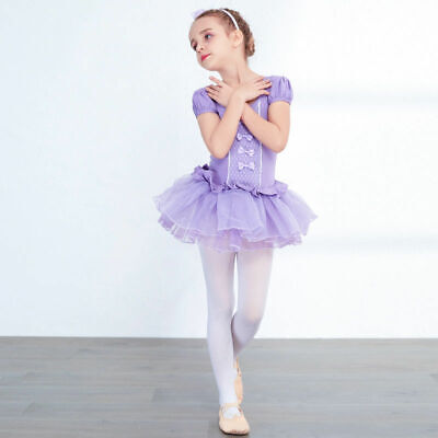 Bricnat Tenue de ballet pour fille Robe de danse à manches courtes en coton Jupe tutu 