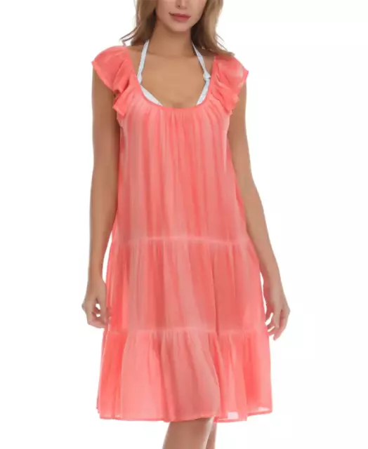 Raviya Womens Size XL Tie Dye Tiered Dress Swimsuit Cover-Up in Coral Orange $54