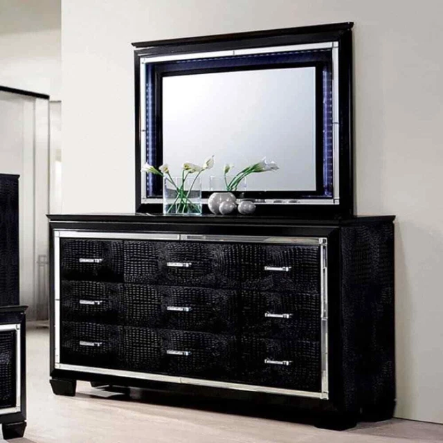 Wooden Dresser, Black Black 9-drawer