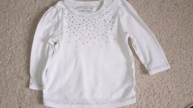 T.shirt Blanc Manches Longues + Strass Bebe Fille 12 Mois Idee Cadeau !!