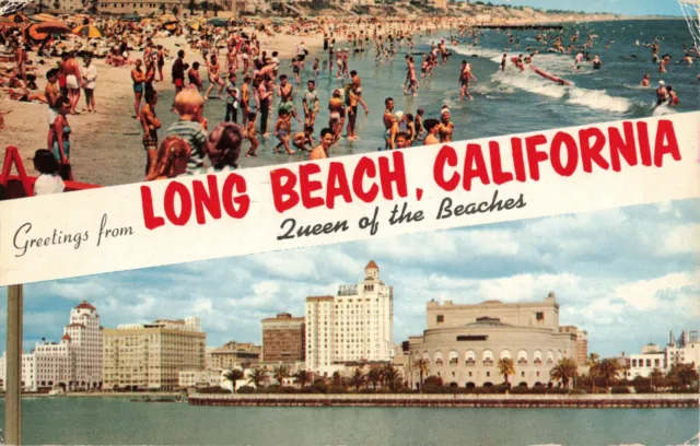 Circa 1960's Long Beach, California, Queen of the Beaches Vintage Postcard