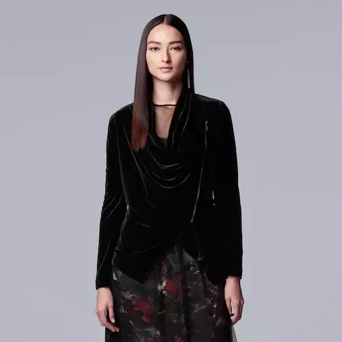 NEW Simply Vera Wang Asymmetrical Velvet Drapey Jacket Coat Black XS 2 M 8 $64