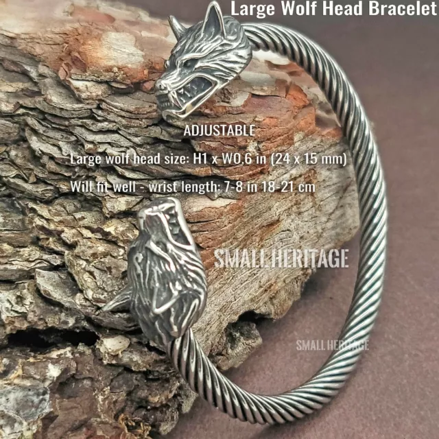 Viking Stainless Steel Cuff Norse Wolf Head Bracelet Bangle Adjustable Men Women