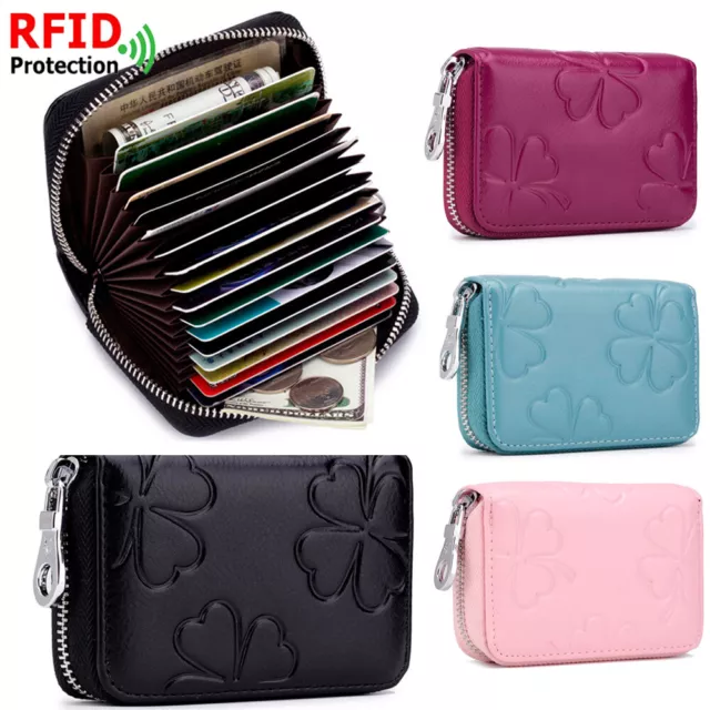 Womens RFID Blocking Leather Accordion Wallet Credit Card Holder Zipper Purse US